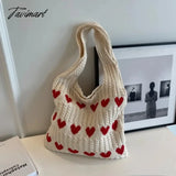 TAVIMART Large Capacity Fashion Shoulder Bag Female Woven Heart Casual  Handbag Harajuku Style Fresh High Quality Shopping Bag