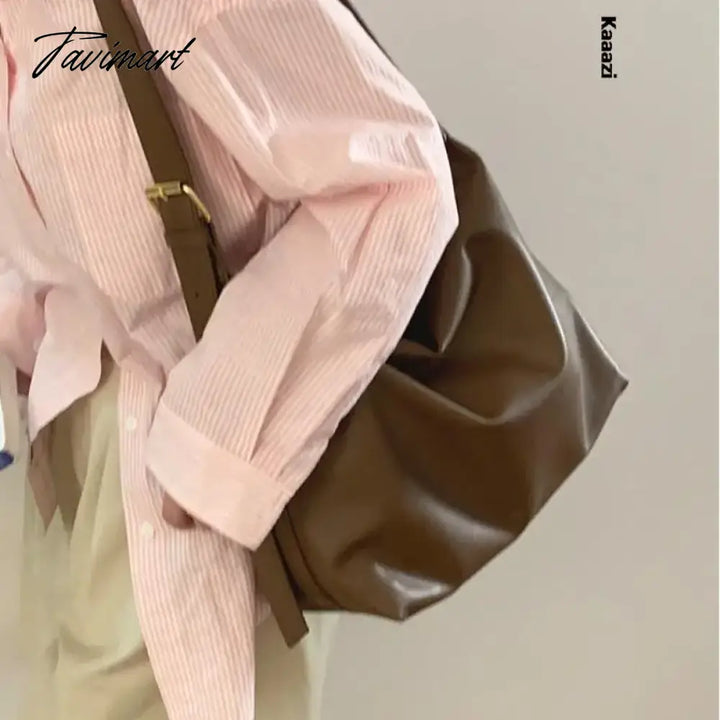 Tavimart Large Capacity Solid Color Shoulder Bag For Women Luxury Designer Pu Leather New Crossbody