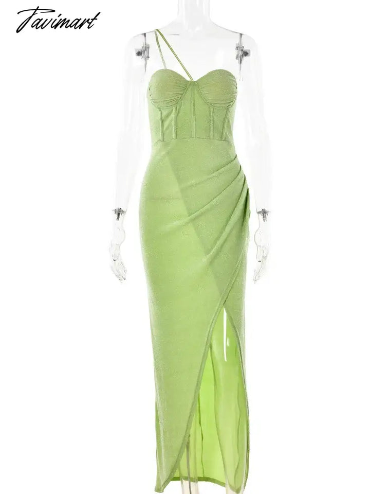 Tavimart Laxsesu Green Elegant Maxi Dress Sexy Backless Bodycon Long Summer High Split Party