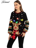 Tavimart Led Light Sweater With Elk Women Winter Thic Warm Sweaters Full Sleeve O - Neck Jumper