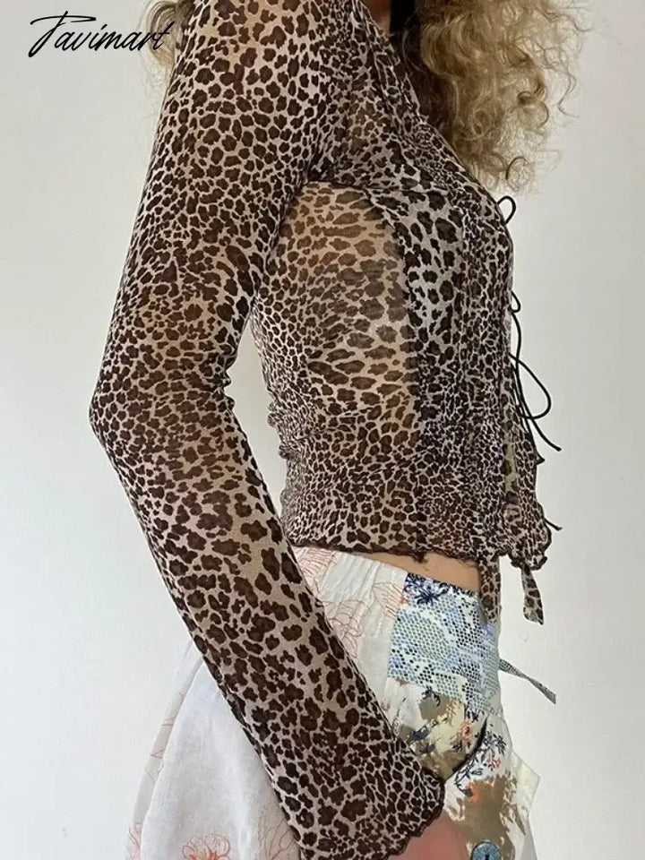 Tavimart - Leopard Crop Cardigans Grunge 2 Piece Set Women Bandage Harajuku Cardigan Sleeveless