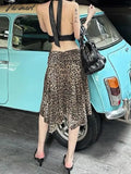 Tavimart - Leopard Print Midi Skirt Women Y2K Low Waist A - Line Irregular Sexy Long Ruffles