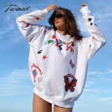 Tavimart Letter Printing Long Hoodie Women Fall And Winter New Round Neck Long - Sleeved Loose