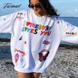 Tavimart Letter Printing Long Hoodie Women Fall And Winter New Round Neck Long - Sleeved Loose