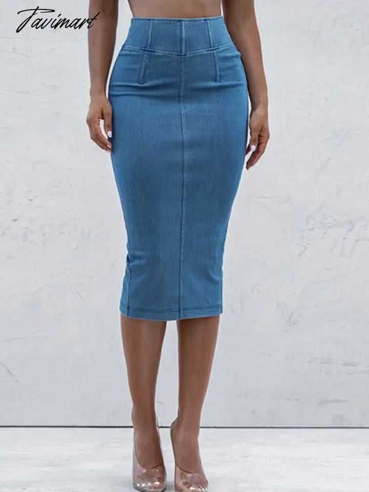 Tavimart Limit Sale High Quality Summer Denim Skirt For Women Blue Fashion Short Slim Ladies