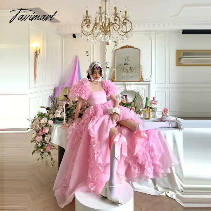 Tavimart - Lolita Style Prom Gowns Lush Custom Layered Pink Party Dress Ruffle Long Gown With