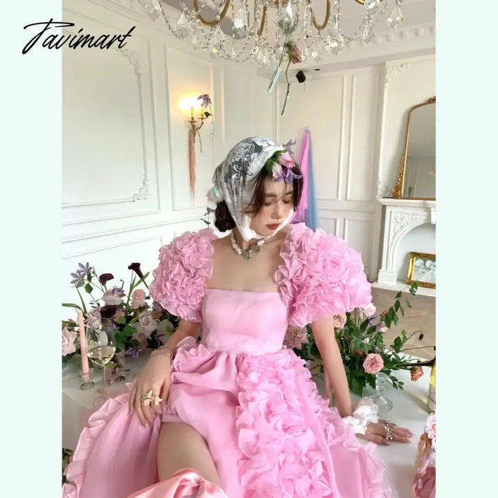 Tavimart - Lolita Style Prom Gowns Lush Custom Layered Pink Party Dress Ruffle Long Gown With