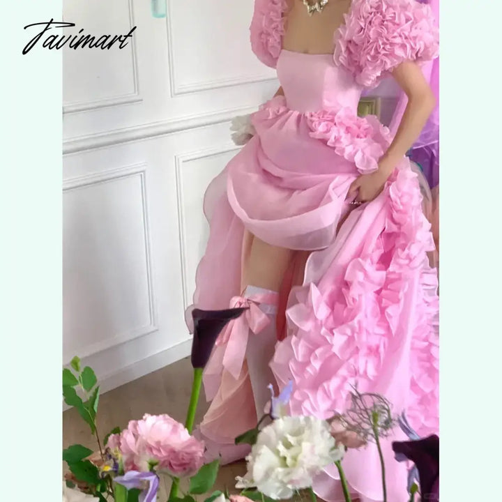 Tavimart - Lolita Style Prom Gowns Lush Custom Layered Pink Party Dress Ruffle Long Gown With