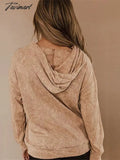 Tavimart Long Sleeve Elegant Linen Casual Hoodie Top Women Autumn Winter Solid Color Sweet Vintage