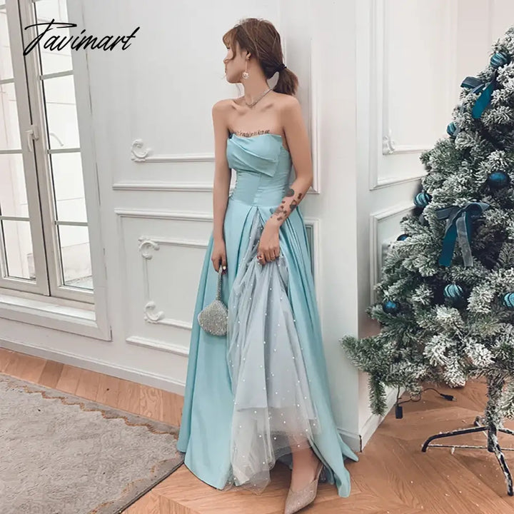 Tavimart - Long Sleeveless Skyblue Sweet Lady Girl Women Princess Prom Banquet Party Performance