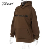 Tavimart Loose Letter Printed Hooded Sweater Women Casual Sports With Pocket Pullover Autmn Female