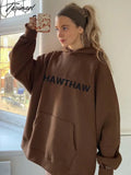 Tavimart Loose Letter Printed Hooded Sweater Women Casual Sports With Pocket Pullover Autmn Female