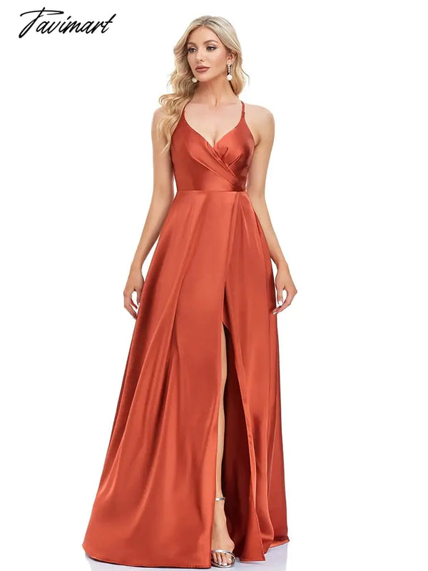 Tavimart Lucyinlove Luxury Sexy Backless Evening Dress Women V - Neck High Slit Satin Formal