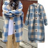 Tavimart Maxdutti Coat Women  Winter Trench Ins Fashion Blogger Vintage Oversize Coat Women Woollen Plaid Loose Long Jacket