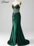 Tavimart - Mermaid Sweetheart Dark Green Corset Prom Dress With Split Front Vestidos De Fiesta