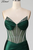 Tavimart - Mermaid Sweetheart Dark Green Corset Prom Dress With Split Front Vestidos De Fiesta