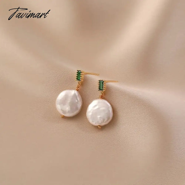 Tavimart Minar Luxury Round Freshwater Pearl Drop Earrings For Women Green Color Cz Zircon Hanging