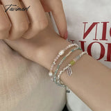 Tavimart Minar Summer Colorful Crystal Irregular Pearl Beaded Bracelet for Women Silver Color Beads Coin Elastic Charm Bracelets