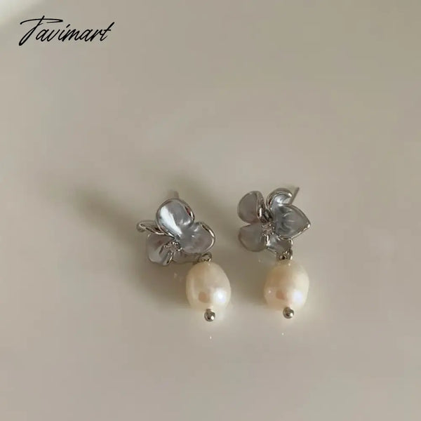 Tavimart Minar Summer New Enamel Flower Baroque Freshwater Pearl Pendant Drop Earrings For Women