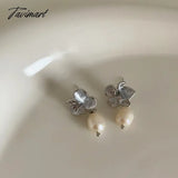 Tavimart Minar Summer New Enamel Flower Baroque Freshwater Pearl Pendant Drop Earrings For Women