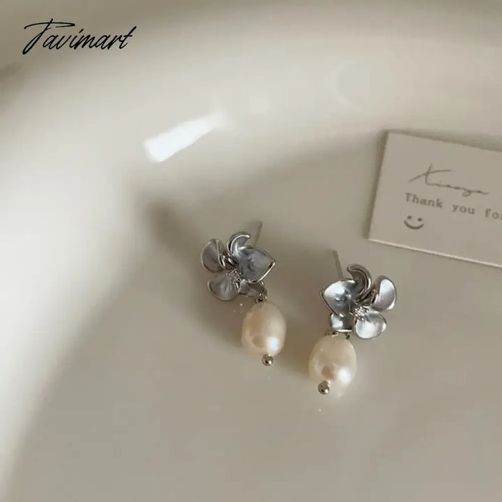 Tavimart Minar Summer New Enamel Flower Baroque Freshwater Pearl Pendant Drop Earrings For Women