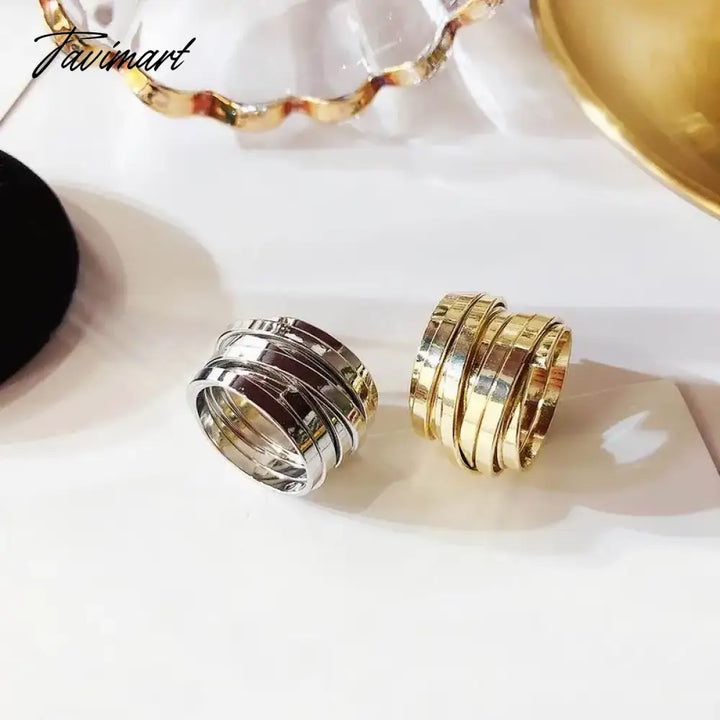 Tavimart Minimalist Multi Layers Wide Rings For Women New Trendy Jewelry Personality Statement Ring