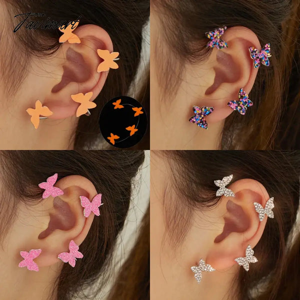 Tavimart Multicolor Luminous Sequins Shimmering Powder Butterfly Ear Clip Without Piercing Earring