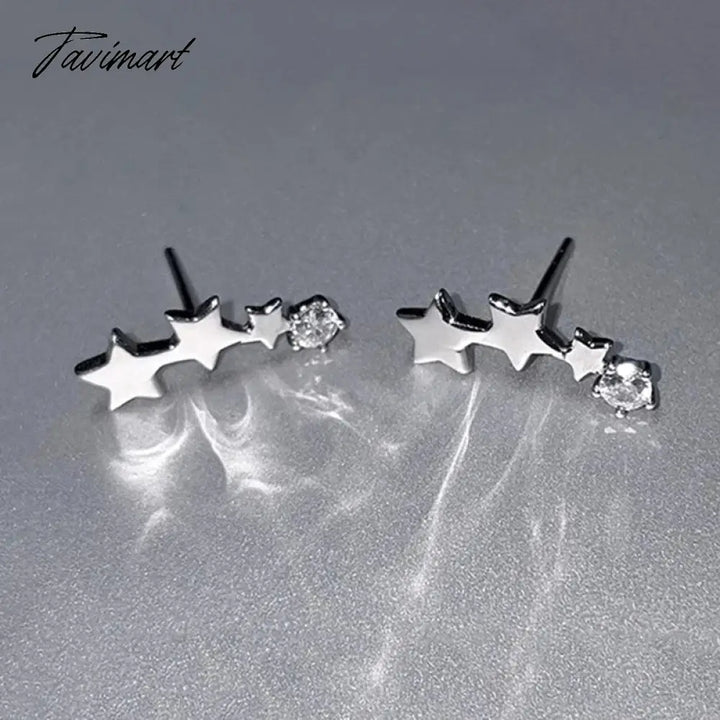 Tavimart Needle Exquisite Shining Zircon Stars Stud Earrings Girls Simple Design Women New Korean