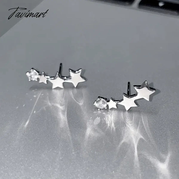 Tavimart Needle Exquisite Shining Zircon Stars Stud Earrings Girls Simple Design Women New Korean