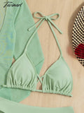 Tavimart New 3 Pieces Set Swimsuit Women High Waist Swimwear Sexy Lace Up Micro Bikini With Skirt