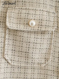 Tavimart New Autumn Winter Chic Plaid Shirt Coat Women Casual Turn - Down Collar Pearl Buttons