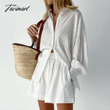 Tavimart New Beach Shirt Shorts Two-Piece Set Women Summer Casual Tracksuit Female Loose Long Sleeve Top Suit Lounge Wear Homewear