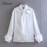 Tavimart New Design Feather Long Sleeve Blouses Shirts Women Fashion Solid Color Temperament Tops