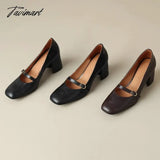 Tavimart - New Designer Chunky Heel Mary Jane Leather Shoes Women Spring Autumn Wear Resistant