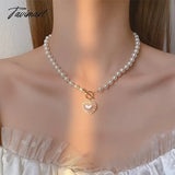 TAVIMART -  New High Quality Light Luxury Pearl Love Pendant Necklace for Woman Simple Fashion Ladies Wedding Banquet Jewelry Gift
