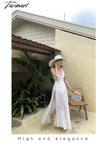 Tavimart New Ins White Lace Embroidered Hollow One Piece Dress Sexy Vacation Swimsuit Female