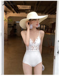 Tavimart New Ins White Lace Embroidered Hollow One Piece Dress Sexy Vacation Swimsuit Female