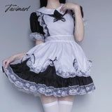 Tavimart New Maid Lolita Soft Girl Sexy Lace Women Dress Black White Kawaii Japanese Girls Clothing