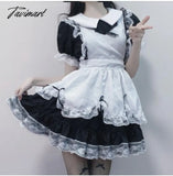 Tavimart New Maid Lolita Soft Girl Sexy Lace Women Dress Black White Kawaii Japanese Girls Clothing