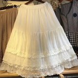 Tavimart New Mori Women’s Elastic Waist Plaid Skirt Lace Stitching Asymmetric Ruffle Cake Female