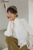 Tavimart New Spring And Summer Fashion Women Clothes Lantern Sleeve Big Collar White Shirt Blouse