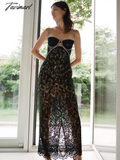 Tavimart New Summer Celebrity Black Color Women Sexy Lace Strap Bodycon Long Dress Fashion Elegant