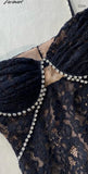 Tavimart New Summer Celebrity Black Color Women Sexy Lace Strap Bodycon Long Dress Fashion Elegant