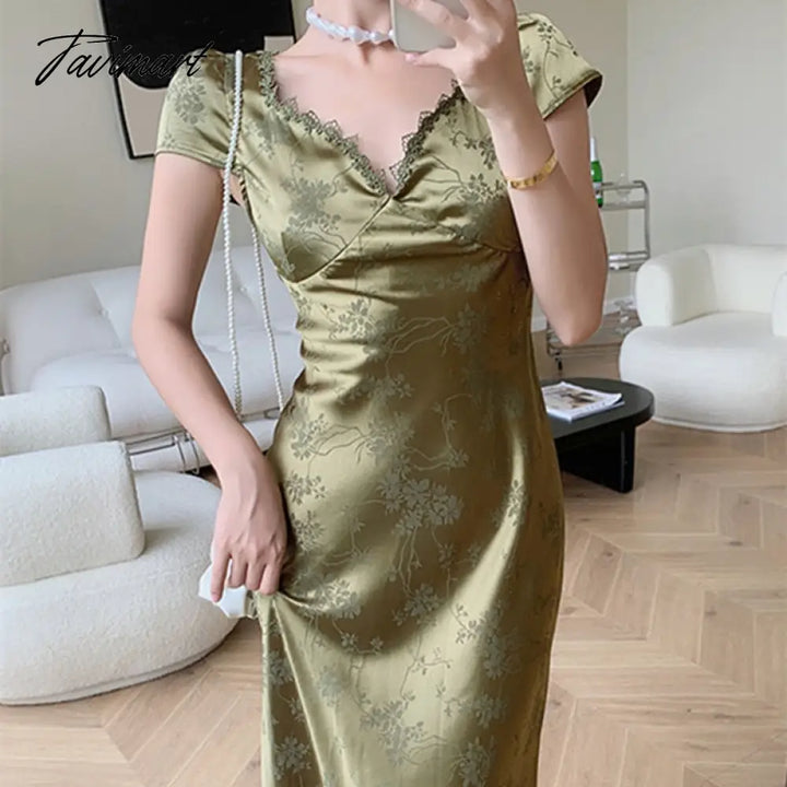 Tavimart New Summer Elegant Women Bodycon Bandge Midi Dress Vestidos Female Vintage Slim Clothes