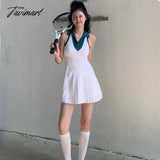 Tavimart New Tennis Dress Nude Fabric Dance Badminton Sports Pleated Skirt Two - Piece Suit With