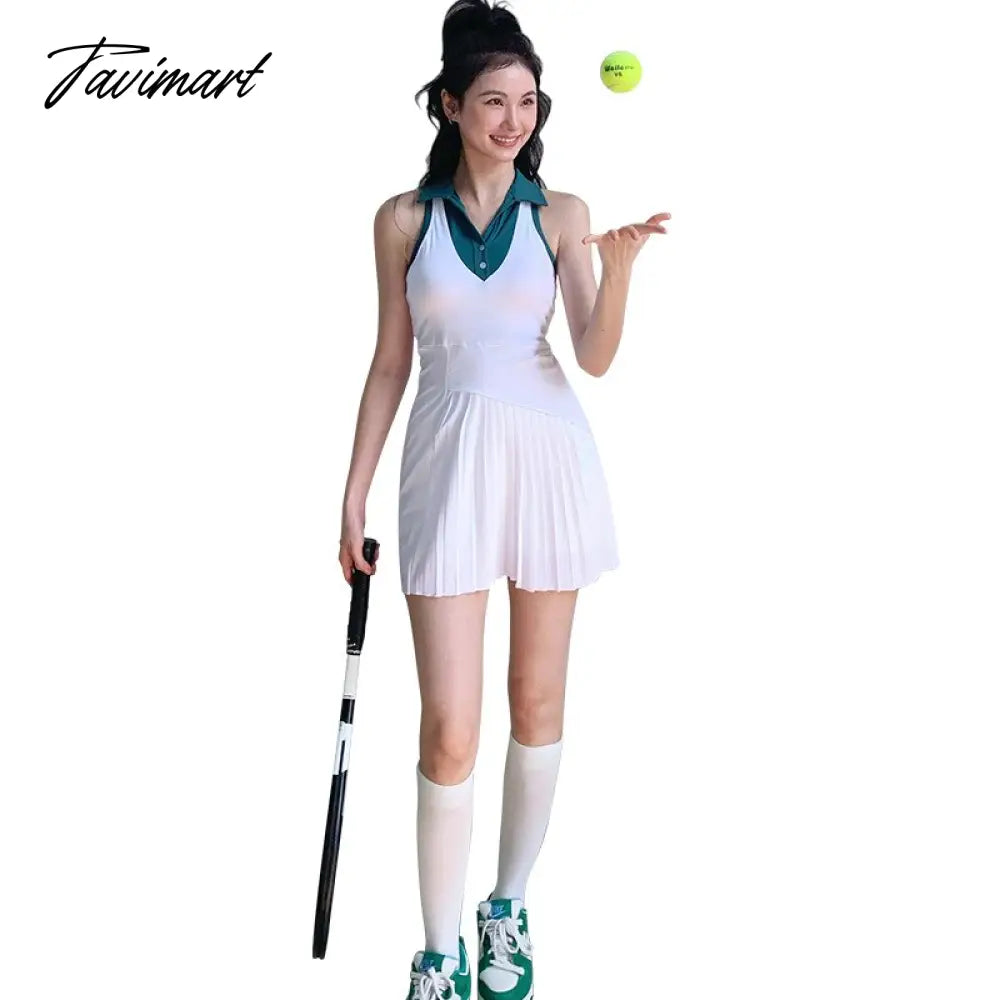 Tavimart New Tennis Dress Nude Fabric Dance Badminton Sports Dress Ple –  tavimart