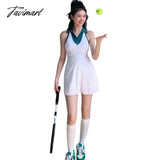Tavimart New Tennis Dress Nude Fabric Dance Badminton Sports Pleated Skirt Two - Piece Suit With