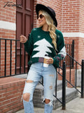 Tavimart New Winter Christmas Trees Print Tops Vintage Long Sleeve Women’s Round Neck Pullover