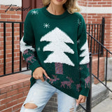 Tavimart New Winter Christmas Trees Print Tops Vintage Long Sleeve Women's Round Neck Pullover Vintage Loose Size Christmas Sweater