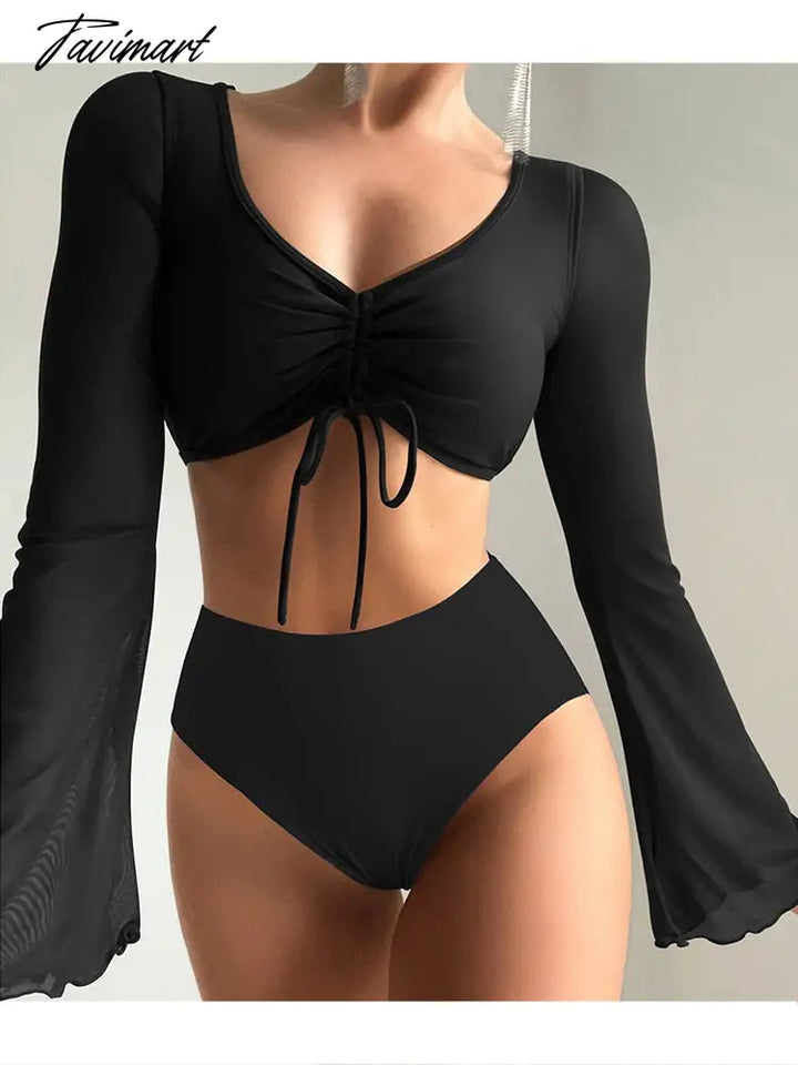 Tavimart New Woman Sexy Swimsuit Bikinis Long Sleeve Sun Protection 2 Piece Sets Split Bathing Suit